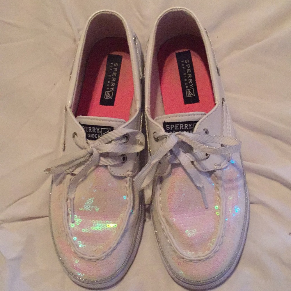 Sporty white sequin Top Siders